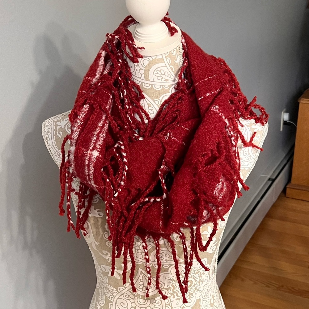 L.I.B. New York - Red Fringed Women's Infinity Scarf  - New with Tag